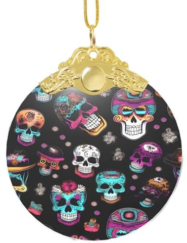 Zucker- und Totenkopf-Druck, Glas, rund, Weihnachtsbaum, hängende Weihnachtsschmuck für Weihnachtsfeiern, Heimdekoration, Geschenke