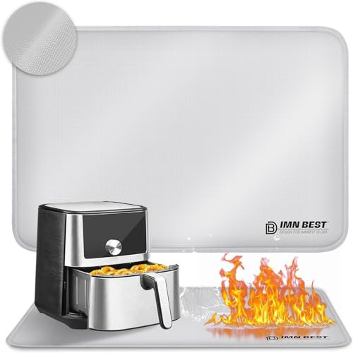 Hitzebeständige Unterlage,Hitzebeständige Matte für Luftfritteuse, Feuerfeste Silikonmatten für Küchenarbeitsplatten, Arbeitsplattenschutz, Rutschfest und Wasserdicht (Silber, 50x30cm)