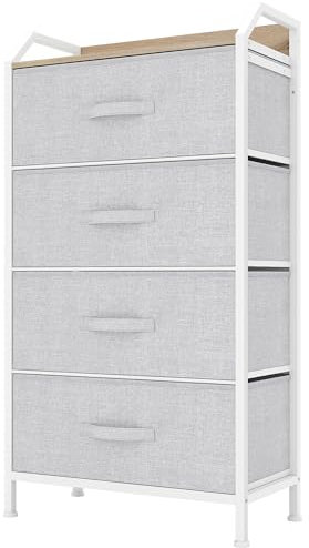 YITAHOME Kommode,Kommode mit 4 Schubladen,Stoffschubladen mit Griffen,Kommodenschrank mit Stabiler Stahlrahmen,Dauerhaft,Hellgrau
