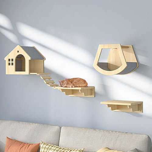 LKPMGOA Katzen Wand Klettern, Katzen Kletterwand Set, DIY-Wandspielplatz, Verdicken Sie die Platte(5pcs)