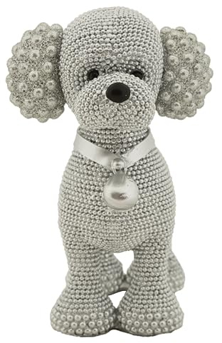 MF Dekofigur Pudel Pearl, Silberne Hundeskulptur mit Perlenoptik, 15 cm, Glänzendes Wohnaccessoire
