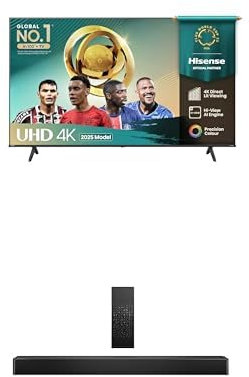 Hisense TV & Soundbar Bundle: 58A6QTUK 4K TV plus the HS2100 Soundbar – stunning clarity meets compact surround sound