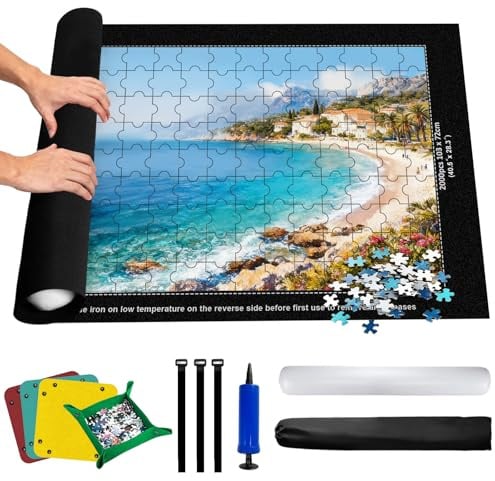 Tappetino Puzzle 2000 Pezzi | Tappetino per Puzzle fino a 2000 1500, Pezzi per Adulti | con 4 Vassoio Ordinamento, Tubo d'Aria e Borsa | 80x120 cm in Feltro, Antiscivolo per Facile Ripiego e Trasporto