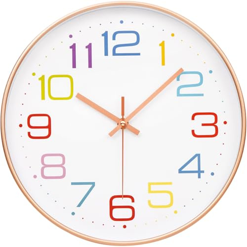 ACCSHINE Kinder Wanduhr Lautlos 30cm Bunt Zahlen Kinderwanduhr | Wanduhr ohne Tickgeräusche, Geeignet für Kinderzimmer, Wohnzimmer, Schlafzimmer, 1*AA Batteriebetrieb, Kinderwanduhr Modern