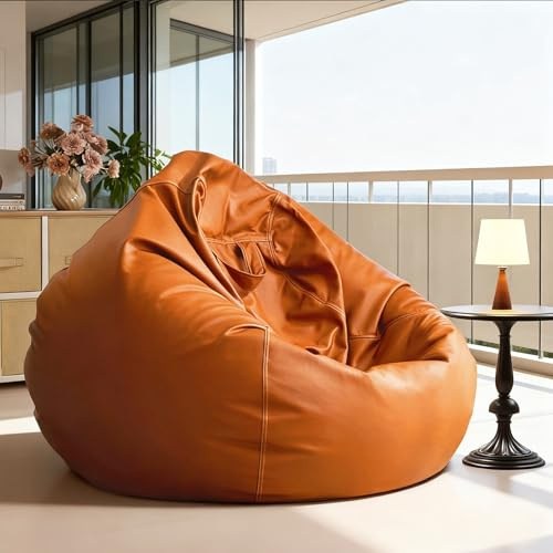 KBZSlyn Sitzsackbezug (ohne Füllmaterial) wasserdicht, luxuriöses Lazy-Sofa, Kunstleder-Pouf, Umschlag, wasserdichter PU-Leder-Sitzsack, Ecksitz, Sektionscouch for Erwachsene(Orange)