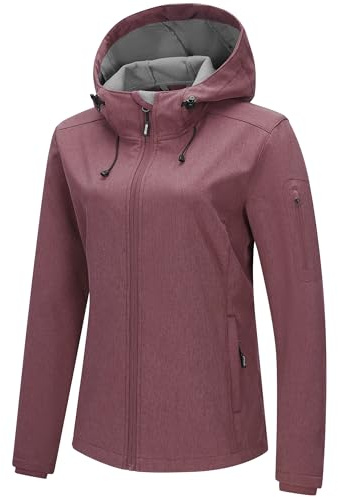 Outdoor Ventures Veste softshell imperméable et respirante pour femme - Veste demi-saison coupe-vent - Veste fonctionnelle avec capuche