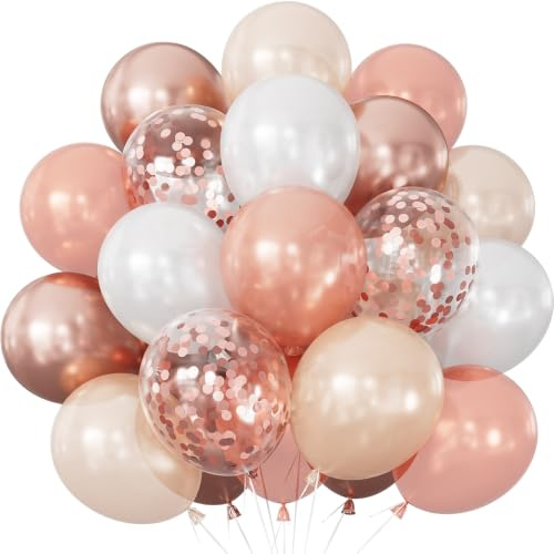 Adeyoo Rose Gold Balloons with Glitter Confetti Balloon for Women Girls | 50 Pcs 12 Inch Rose Gold and White Balloons Elegant Party Balloon for Birthday Wedding Bridal Shower Party Decorations