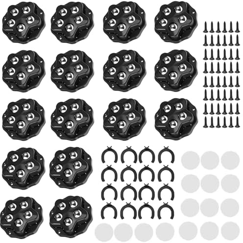 16 Pièces Roulettes pour Meubles, Roue Mobile Universelle 360, 4 Roues Capacité 200G, 5 Billes Chacune avec Plaquette de Frein, pour Meubles, Ustensiles de Cuisine et Appareils Électroménagers (Noir)