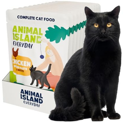 Animal Island Nassfutter Katze Hühnchenfilets in Brühe Getreidefreies Alleinfuttermittel für Ausgewachsene Katzen und Kitten Saftige Filetstreifen Geflügel ohne Getreide 12 x 85g