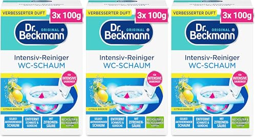 Dr. Beckmann Intensiv - Reiniger WC-Schaum Citrus | 9 x 100 g | Selbstaktivierender Schaum | Portionsbeutel | Reinigt schwer erreichbare Stellen | Frischer Citrusduft