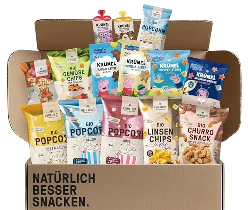 HEIMATGUT Family Probierbox – Große Snackbox für die ganze Familie – Mix aus Chips, Snacks & Süßigkeiten – Snackpaket zum Teilen