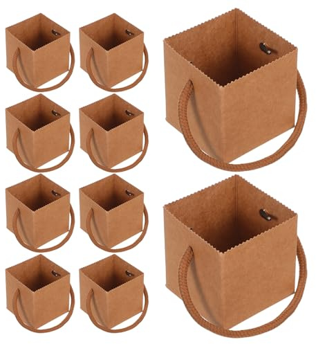 Mipcase 50pcs Floral Kraft Paper Bags with Handle Waterproof Versatile Bouquet Bags Box for Succulent Plants Home Decor and Gifting Occasions Keeps Plant Roots Stable