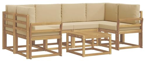 vidaXL Outdoor-Sofagarnitur mit Kissen 7 pcs Weiß und Beige, Garten-Lounge, modernes Outdoor-Sofa, gemütliche Sitzecke für Pool, entspannende Holz-Patio-Ausstattung