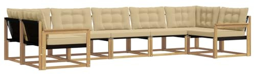 vidaXL Outdoor-Sofagarnitur mit Kissen 7 pcs Weiß und Beige, Elegantes Garten-Sofa, modernes Outdoor-Sofa, robuste Lounge-Möbel für gemütliche Treffen