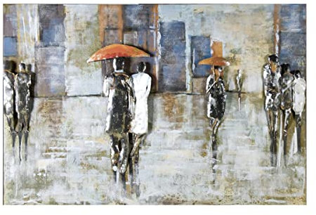GILDE Metall Kunstobjekt - Bild XXL - 'Rainy day' - Regen Schirme - handgefertigt - 80 x 120 cm
