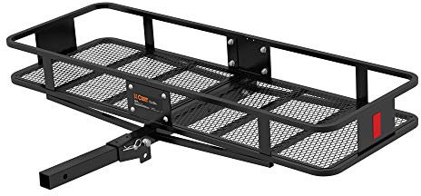 CURT 18151 - Gancio di traino per cestello, 152 x 50 cm, capacità 226,8 kg, in acciaio nero, gambo pieghevole da 2 pollici