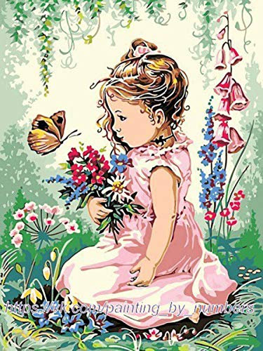 GMMH Diamond Painting Set Vollbedeckung Bild 30 x 40 Diamant Malerei Stickerei Handarbeit Basteln Mosaik Steine Blumen Korb Flieder (Mädchen)