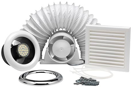 Xpelair Airline ALL100T 4/100mm Inline Axial Extractor Fan with Timer and LED Light for Bathrooms and Shower Rooms, Complete with Loft Fitting Kit and SELV transformer, White
