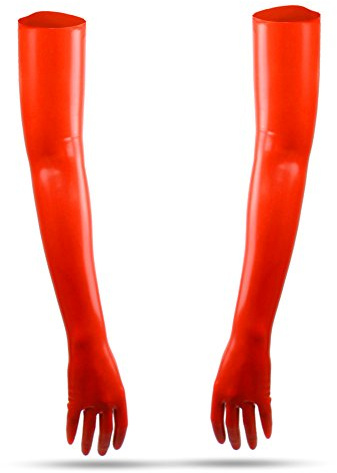 LatexDreamwear 100% Latex rubber Handschuhe schulterlang 0,4mm rot getaucht (FM) (XL)