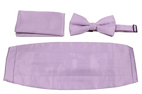 Herren-Kummerbund aus gewebtem Satin, vorgebundene Fliege, Einstecktuch, viele einfarbige Farben erhältlich, Fliederfarben, Einheitsgröße