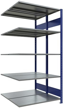 eurokraft | Steckregal | doppelreihig | Fachboden-BxT 1000 x (2 x 500) mm | blau | Höhe 2000 mm | Anbauregal