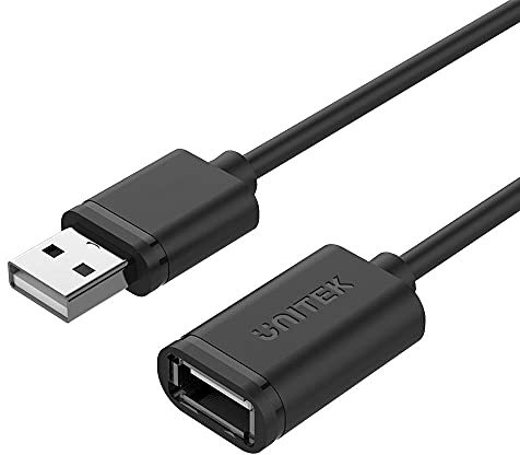 UNITEK 2 metros de cable de extensión USB 2.0 Super Speed | USB A macho a USB A hembra | extensión para impresora, ratón, teclado, lector de tarjetas | Negro