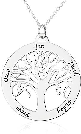 JF Collier personnalisé Arbre de Famille 6 Noms Collier de nom Arbre de Vie pour Maman