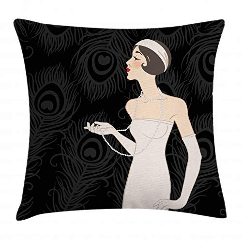 ABAKUHAUS Old Hollywood Kissenbezug, Art Deco-Design, Dekokissenhüllen Waschbar Inn/Outdoor Beidseitiger Druck mit Reißverschluß, 40 x 40 cm, Beige