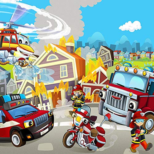 Forwall Fototapete Vlies Tapete Feuerwehr Kinderzimmer - Junge Feuerwehrmann Helikopter Moderne Wanddeko Wandtapete für Kinder 12548VEXXL 312cm x 219cm