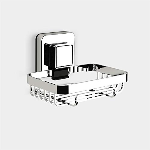 Pushloc Wall Mounted Double Edge Suction Soap Basket, Chrome, No Drilling, Easy Installation