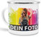 Tasse selbst individuell gestalten/Personalisierbar mit eigenem Foto Bedrucken/Fototasse/Motivtasse/Werbetasse/Firmentasse mit Logo/Emaille - groß - Rand Silber