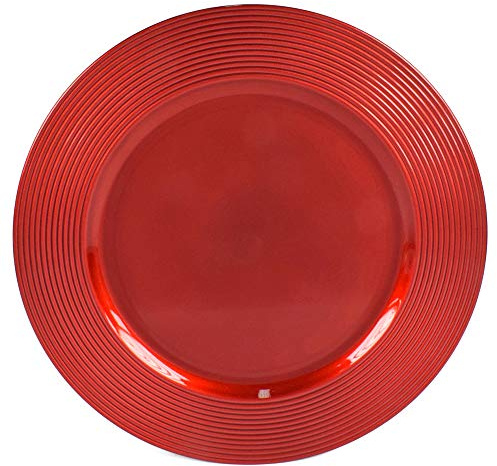 Aurora Store 6 Sottopiatti Bordo MULTIRIGHE Colore ROSSO in plastica Rigida Bordo Liscio Tondo 33 cm Natale cenone sotto Piatto Natalizio Capodanno Natale Cena Aperitivo