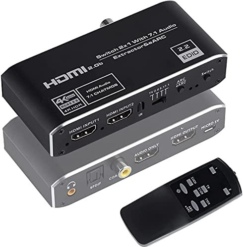 NewBEP 4K@60Hz HDMI2.0b Audio Extractor with 7.1CH Atmos, avedio links HDMI to HDMI with HDMI 7.1CH/ Optical Toslink SPDIF/3.5mm Audio Output, HDMI Audio Converter Support ARC and eARC Fun