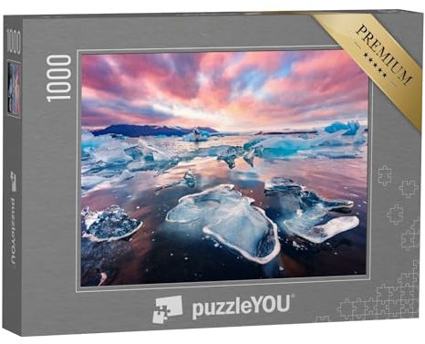 puzzleYOU: Puzzle 1000 Teile „Unglaubliche Landschaft mit Eisbergen in der Gletscherlagune Jokulsarlon, Island“ – aus der Puzzle-Kollektion Natur, Arktis, Eisberge, Polarmeer, Jahreszeiten