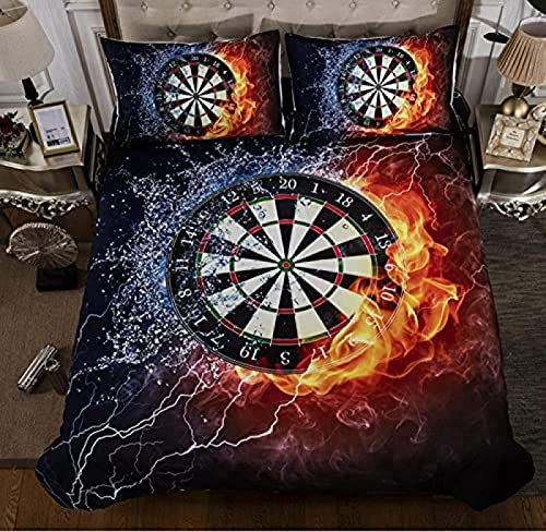 QWECSDFG Bettwäsche-Sets, 3D Bedruckte Dart-Plattenspieler 140x200 cm mit Reißverschluss, Bettbezug Set, 1 Bettbezüge und 2 Kissenbezug 80x80cm, atmungsaktiv 3D Bedruckte Weich Microfaser Deckenbezug
