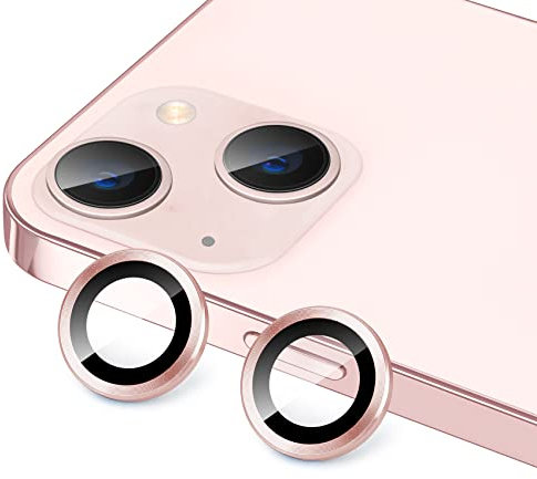 Hsefo Protezione per obiettivo fotocamera iPhone 13 Mini/iPhone 13, antigraffio, in vetro temperato 9H, protezione dello schermo in metallo per fotocamera, antiurto, 2 pezzi rosa