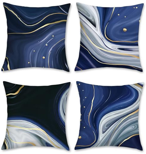 Bonhause 4er Set Kissenbezüge Marmor Blau 45 x 45 cm Abstrakte Moderne Galaxis Samt Soft Dekorative Kissenhülle Zierkissenbezüge für Sofa Schlafzimmer Wohnzimmer Auto Zuhause Dekoration