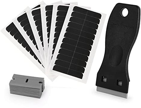 EHDIS Tape Extensions Kleber Kit, mit Schaber und 10 Klingen, ErsatzTape für Hair Extensions, Doppelseitiges Klebekraft Haar Klebeband für Haarverlängerungen Perücken, 72 Stück