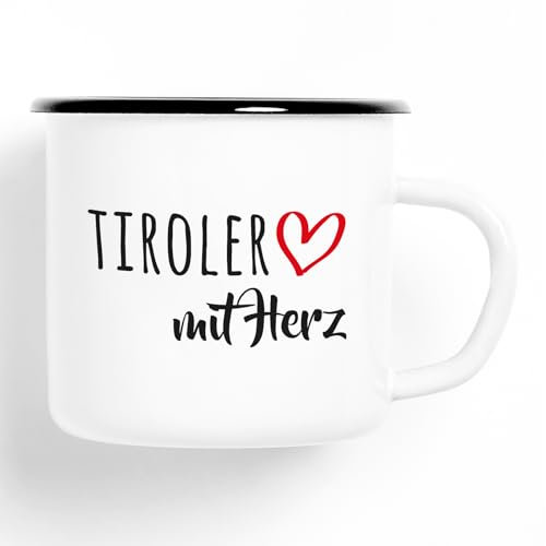 Huuraa Emaille Tasse Tiroler mit Herz Geschenk 300ml Vintage Tiroler Geschenkidee