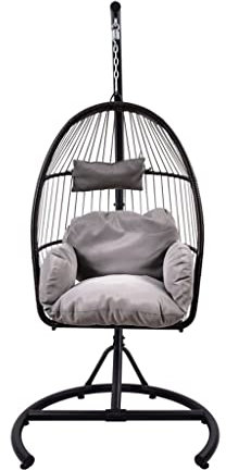 Hängematte für Terrassen, PVC-Rattan, Schaukel, Hängematte, Stuhl mit C-förmigem Ständer mit Kissen und Kissen