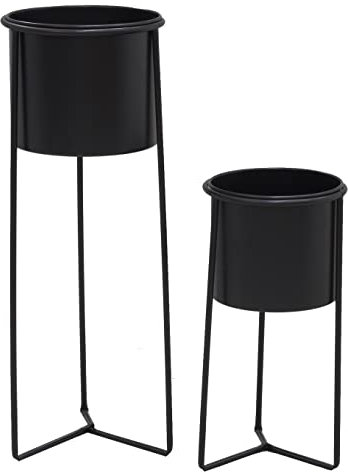 AUBRY GASPARD - Cache-Pots en Métal Noir - Lot de 2 - Grande Taille Ø 26 cm, Hauteur 70 cm - Petite Taille Ø 22 cm, Hauteur 47 cm - Cache-Pots Amovibles pour Décoration Intérieure Élégante