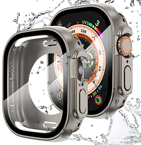 KADES 2er-Pack wasserdichte Hülle für Apple Watch Ultra 2/Ultar 49mm,Kratzfest PC Rundum Schutzhülle mit hinterer Rahmen für iWatch Ultra 2/Ultra 49mm Displayschutz,Titan/Titan