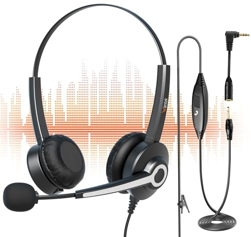 Wantek Headset with 3.5mm to 2.5mm Jack, Phone Headphone Noise Cancelling with Mic Wired Headset for Laptop PC Call Center Mobile Cell Phone Ultra Clear & Ultralight Binaural Headsets