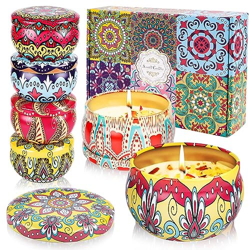 Duftkerzen Geschenkset, 6 Stück Natürliches Sojawachs Aromatherapie Kerzen Set, Tragbare Reise Duftkerze für Stressabbau, Entspannung des, Bad, Yoga, Duftkerze Geschenk für Frauen
