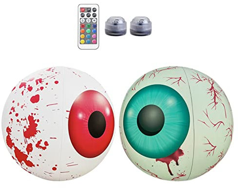 Gruselige Augapfeldekorationen Luftballons | Gruselige LED-Gartendekoration mit blutunterlaufenen Augäpfeln,23,62 Zoll leuchtende LED-aufblasbare riesige Augäpfel, gruseliges Partyzubehör für Geruwam