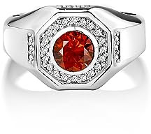Achteckiger Siegelring Mit Rotem Rubin Und Pavé-Zirkon, Sterling-Silber-Statement-Ring Für Männer, Einzigartiger Rubin-Modering Für Herren, Edelstein-Herrenringe
