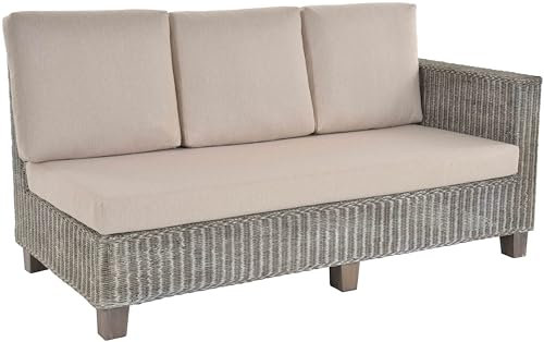 Krines Home Moderne Recamiere Vermont Rattanliege Chaiselongue Lounge Liege Sofa mit Einer Armlehne mit Polster (Vintage Grau)