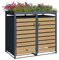 Double Wheelie Bin Steel Storage with Plant Roof - Outdoor Trash Can Storage - Teak Wood Effect - Size 80D x 132W x 124H centimetres