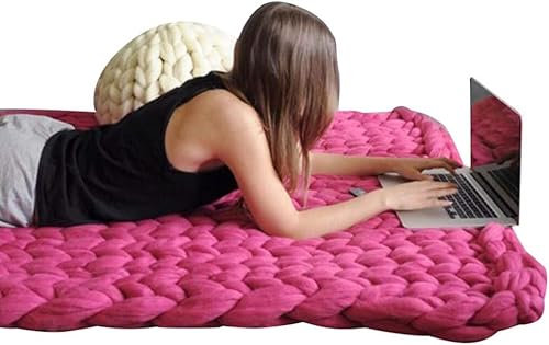 Strickdecke, grob gestrickt, Plaid, Strick, Sofadecke aus Wolle, grob gewebt, handgefertigt, Wolldecke, grob gestrickt, Decke (Rosa-Rot, 100 x 150 cm)