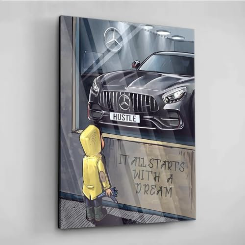 Acrylglas Pop-Art Graffiti Dream Mercedes AMG GT Auto Abstrakt Wandbilder Glasbilder Wohnzimmer Schlafzimmer Büro Wanddekoration Deko XXL günstig (Acryllglas auf Metall, 40x30 cm)